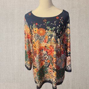 MELISSA PAIGE FLOWERY CASUAL PULLOVER 3/4 SLEEVE BLOUSE -XL